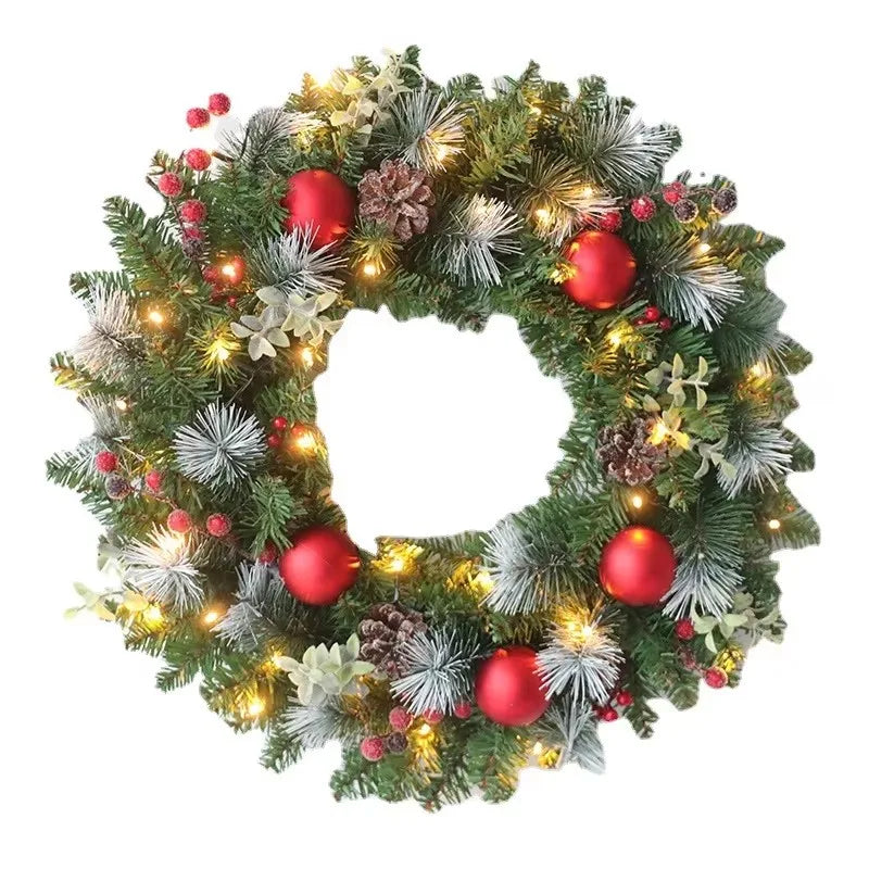 Elegant Red Christmas Wreath LED PVC Red Fruit Christmas Wreath Window Door Wall Ornament Decorations Home Halloween Decor Gifts