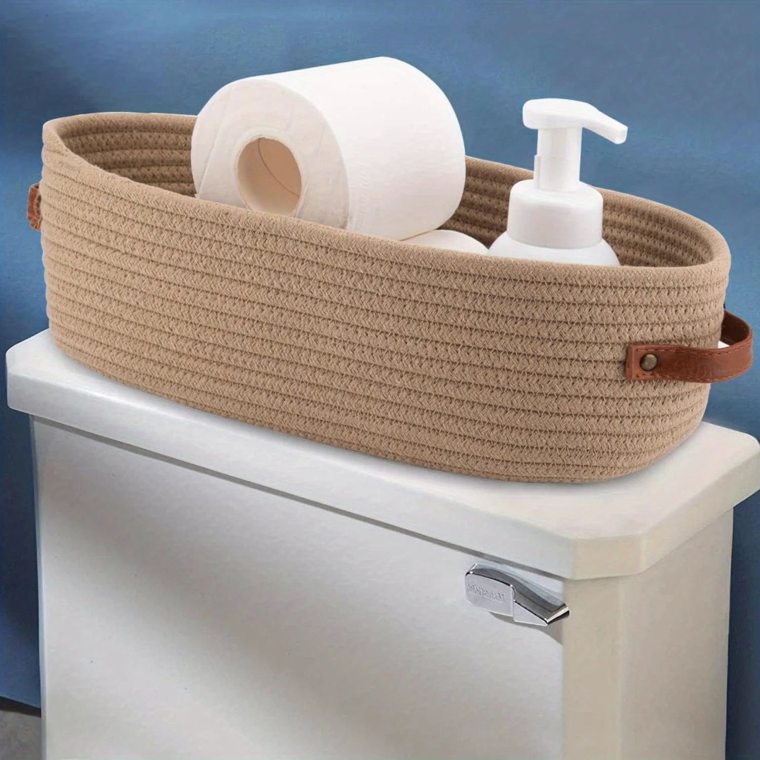 Oval Woven Bathroom Storage Basket, Multifunctional Desktop Organizer, Toilet Paper Holder, Toy Storage Basket