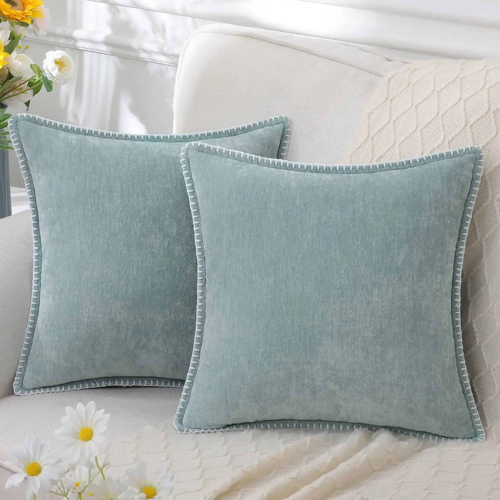Blue Chenille Cushion Cover 45x45 Pillow Cover 30x50cm Sofa Decorative Throw Pillow Case Soft Luxury For Living Room Sofa Decor﻿