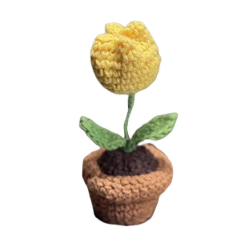DIY Handwoven Mini Potted Flower Rose Office Desktop Ornamental Potted Plants Woolen Thread Finished Product Home Decoration