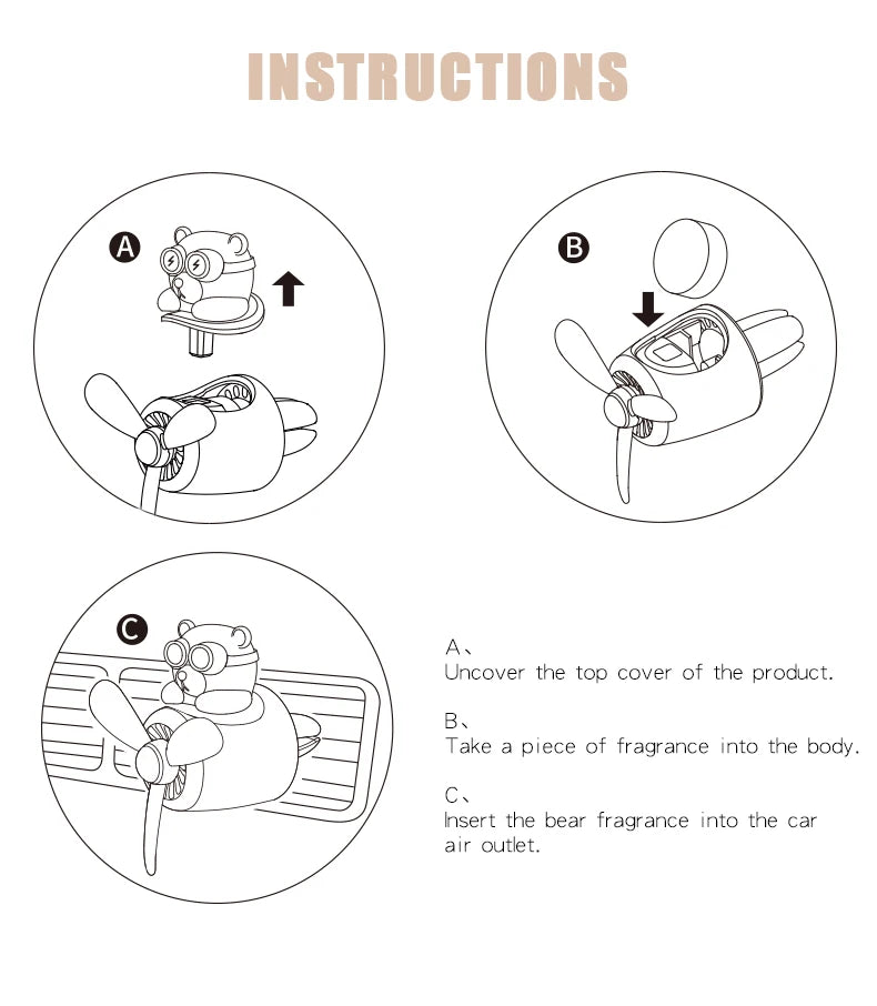 Rotating airplane pilot bear car air fresheners accessories interior decorations fan vent clips perfume fragrance diffuser aroma