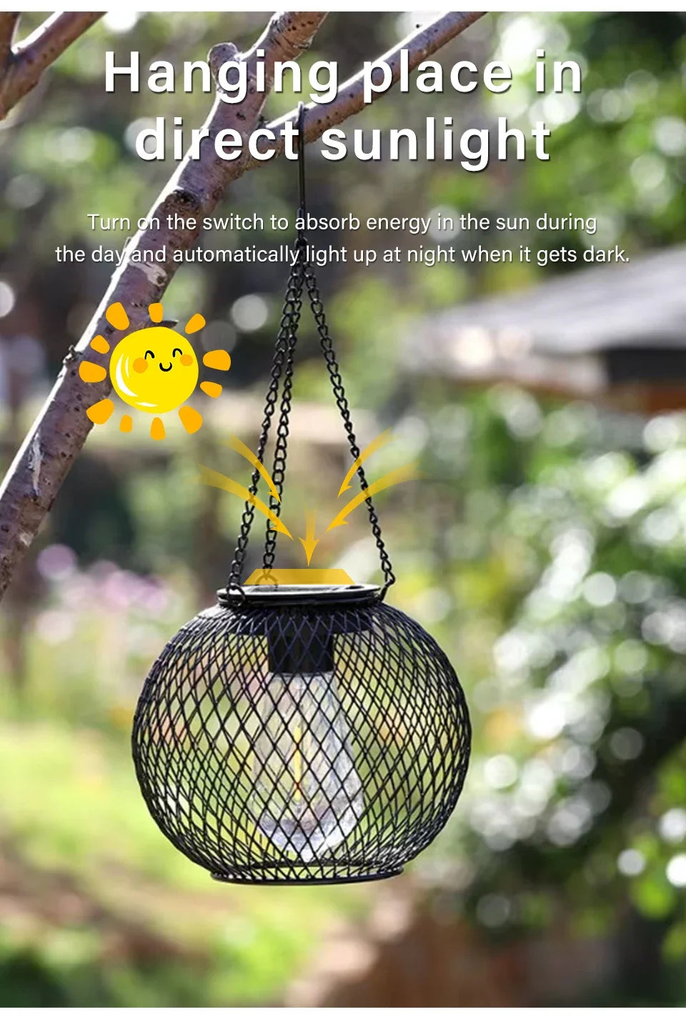 Outdoor Solar Iron Lantern Led Solar Lights Waterproof Decorative Hanging Lights for Tree Garden Yard Patio Pathway Dusk-to-dawn