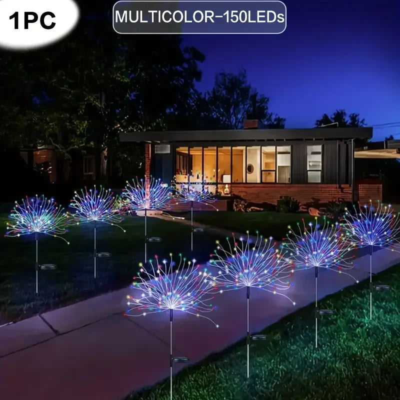 Outdoor Decorative Solar Fireworks Light 200LED Multicolor Starburst Lamps with 8 Lighting Modes Waterproof for Garden Yard Path