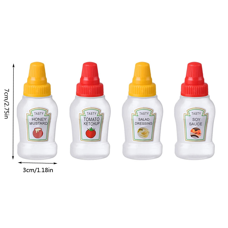 4/8pcs Mini Condiment Squeeze Bottles 25ml Honey/Ketchup/Soy Sauce/Salad Dressing Dispensers Lunchbox Squeezable Containers Jars