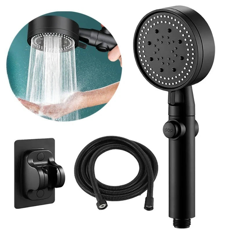 High-pressure Shower Head Set 5 Modes of Adjustment Showerhead with Hose Water-saving One-touch Stop Bathroom Accessories