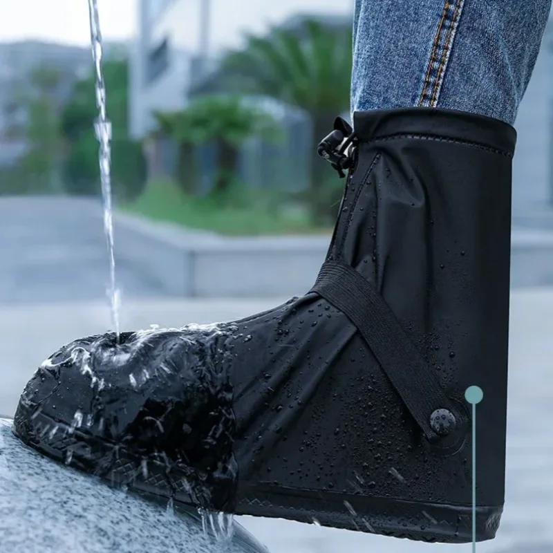 Reusable Anti-Slip PU Leather Waterproof Shoes Cover Water Boots Cycling Hiking Overshoes Rain Snow Wet Sand Shoes Protectors