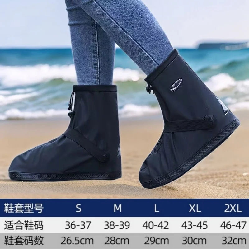 Reusable Anti-Slip PU Leather Waterproof Shoes Cover Water Boots Cycling Hiking Overshoes Rain Snow Wet Sand Shoes Protectors