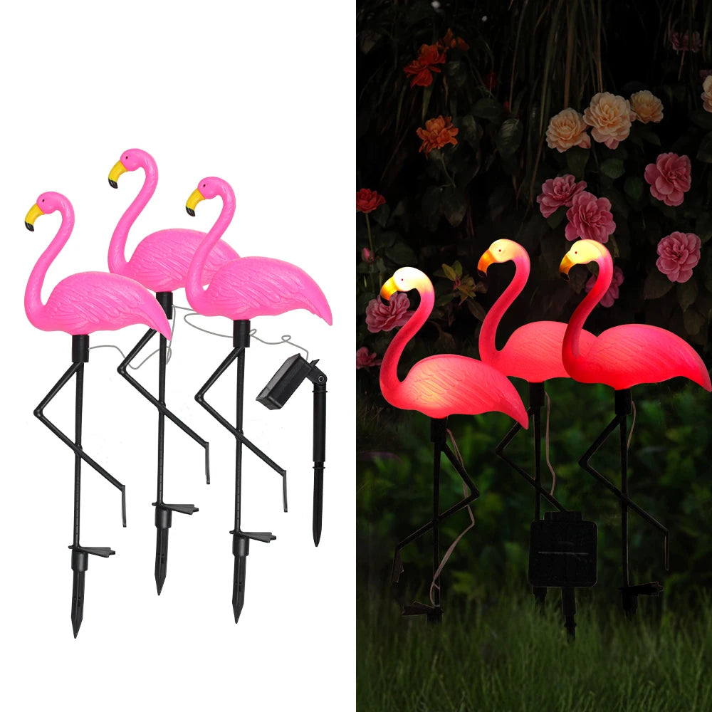 Solar Flamingo Light Garden Ornament Outdoor Waterproof Lawn Lamp Landscape Yard Light Patio Walkway Decoration Party Supplies