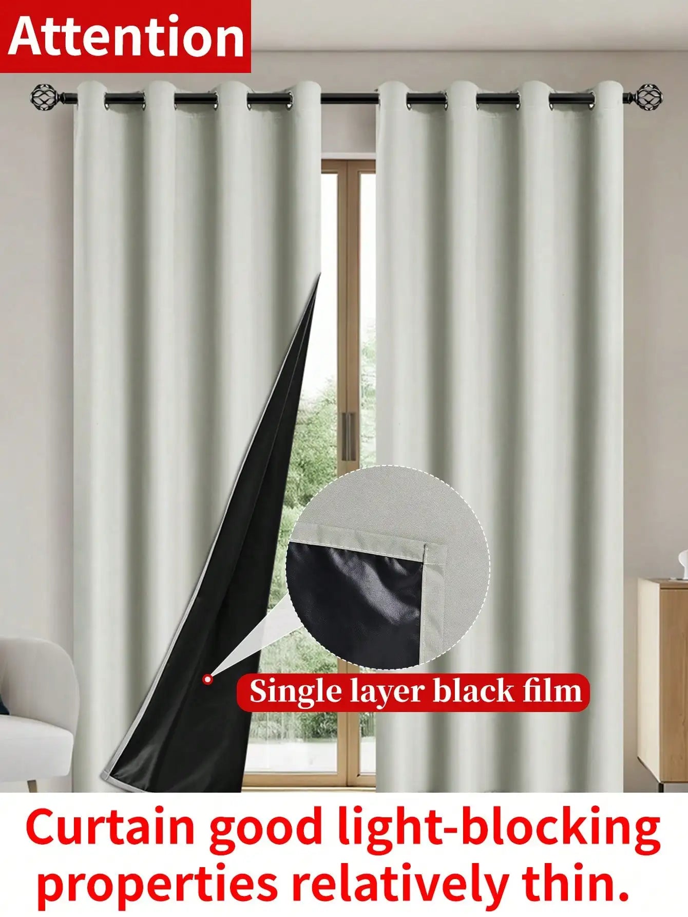 1pc Solid Blackout Curtains with Grommets, Total Privacy Drapes for Bedroom