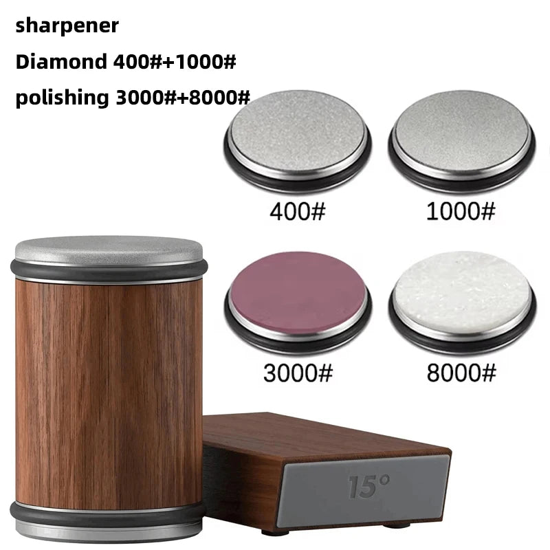 New Rolling Knife Sharpener Double Sided Diamond Sharpening Stone 15_20° Degree Magnetic Angle Roller Sharpening for Kitchen