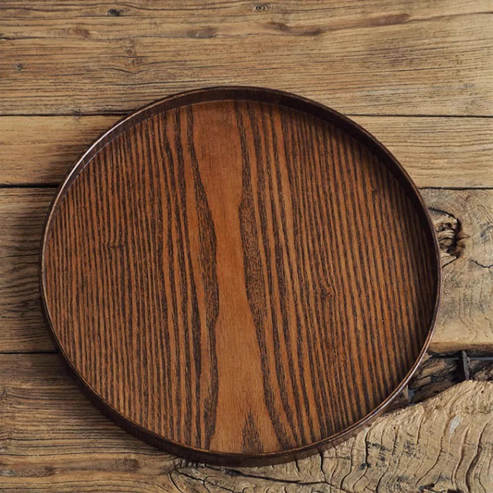 Round Wooden Serving Tray 21/27/30cm Wood Platte Decorative Tray for Coffee Home Table Breakfast Dinner Tea Food Tray