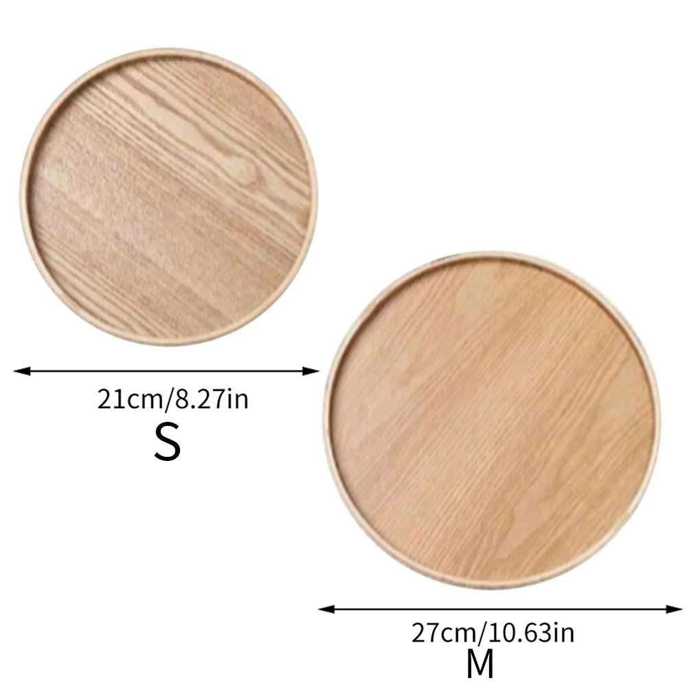 Round Wooden Serving Tray 21/27/30cm Wood Platte Decorative Tray for Coffee Home Table Breakfast Dinner Tea Food Tray