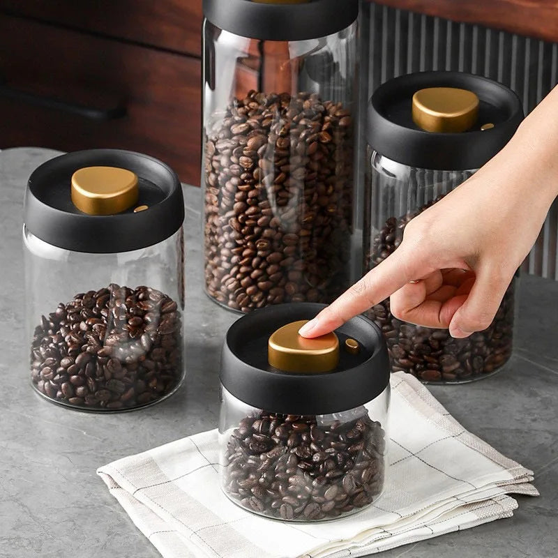 Coffee Bean Sealed Jar, Kitchen Storage, Glass Jar, Moisture-Proof, Vacuum Pressed Storage Jar, Tea, Rice, Peanut Storage