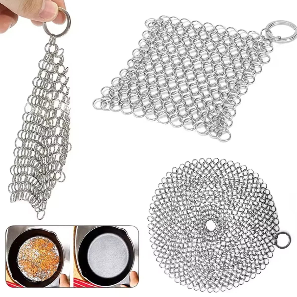 3 Size Kitchen Cleaning Stainless Steel Cleaner Scrubber  Reusable Washing Net Rust Pot Remover Cleaning Tool for Home
