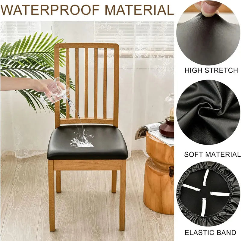 aterproof PU Chair Cushion Cover For Kitchen Dining Room Leather Seat Cover Dining Room Chair Seat Cushion Cover Solid Color