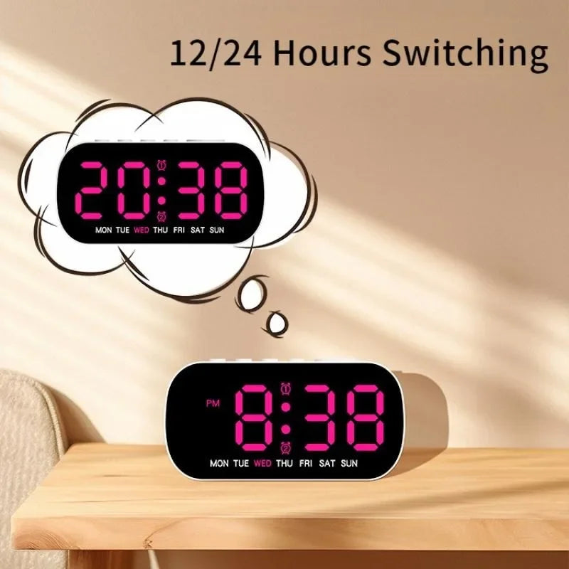 Digital Alarm Clock USB Powered Temperature Date Week Dual Alarm Night Mode Snooze Clock 5 Levels of Brightness 12/24H LED Clock