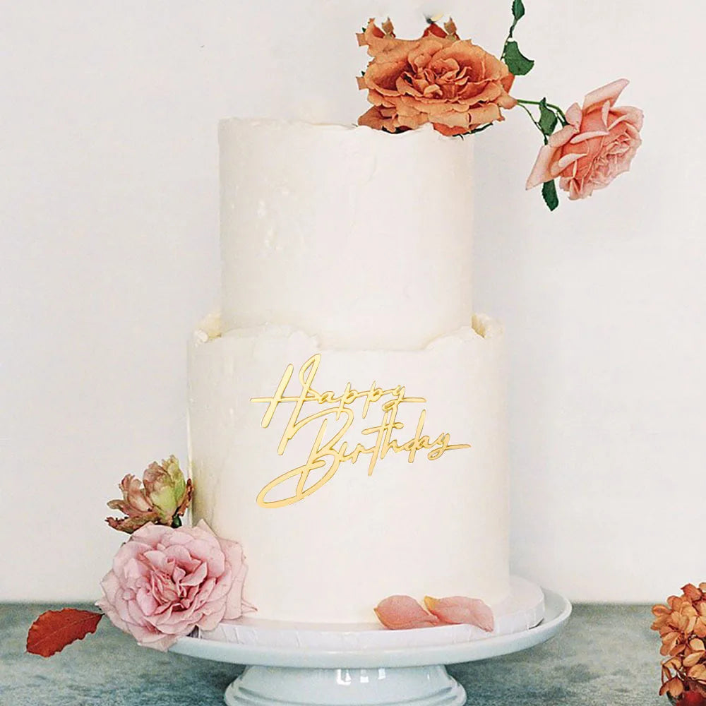 8pcs Acrylic Cake Topper Set Happy Birthday Cake Topper Side Decorations for Party Cakes