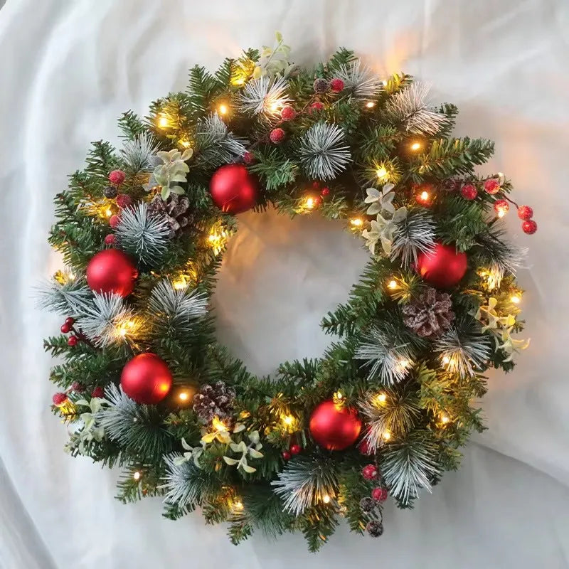 Elegant Red Christmas Wreath LED PVC Red Fruit Christmas Wreath Window Door Wall Ornament Decorations Home Halloween Decor Gifts