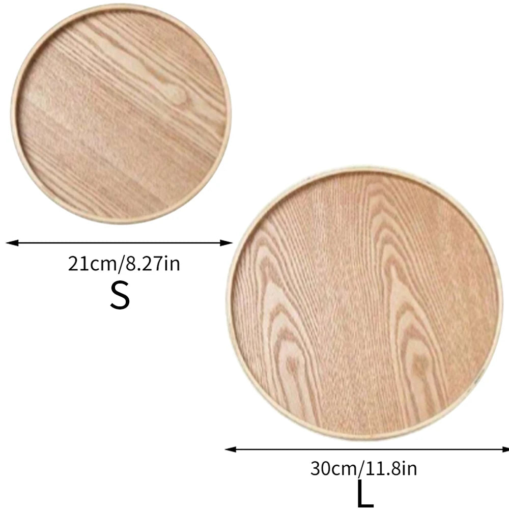 Round Wooden Serving Tray 21/27/30cm Wood Platte Decorative Tray for Coffee Home Table Breakfast Dinner Tea Food Tray