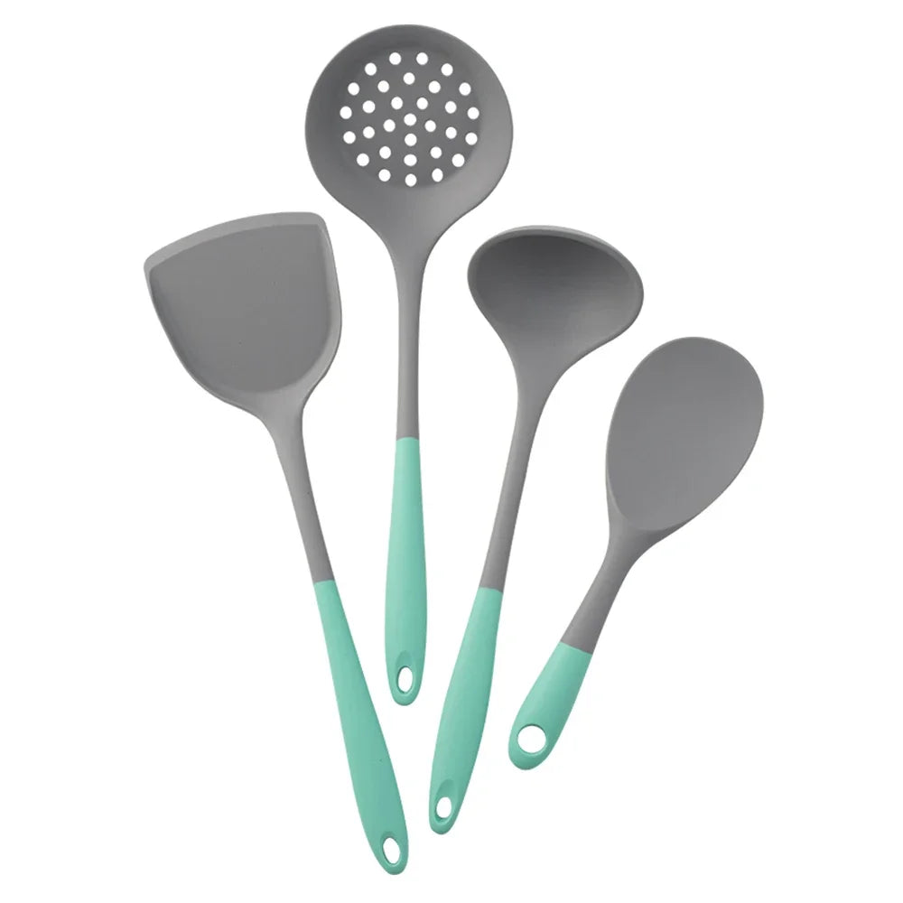 4-Piece Silicone Kitchen Utensil Set with Non-Stick Pans Silicone Spatula Soup Ladle Slotted Spoon Cooking Tools for Kitchen