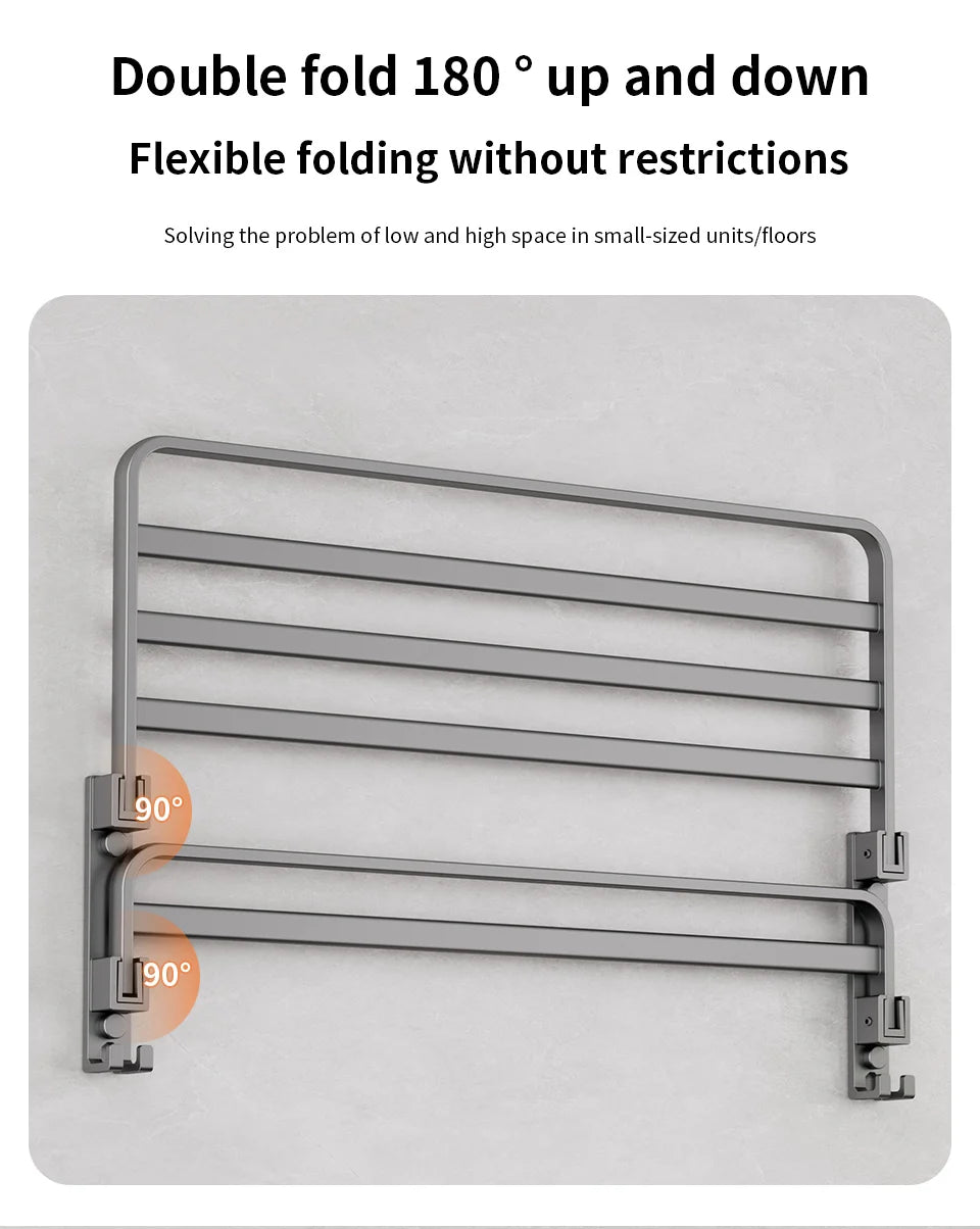 Matte Black 50CM Folding Holder With Hook Towel Holder Wall Mount AluminumTowel Rack