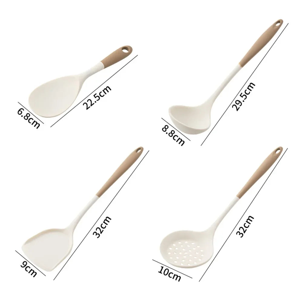 4-Piece Silicone Kitchen Utensil Set with Non-Stick Pans Silicone Spatula Soup Ladle Slotted Spoon Cooking Tools for Kitchen