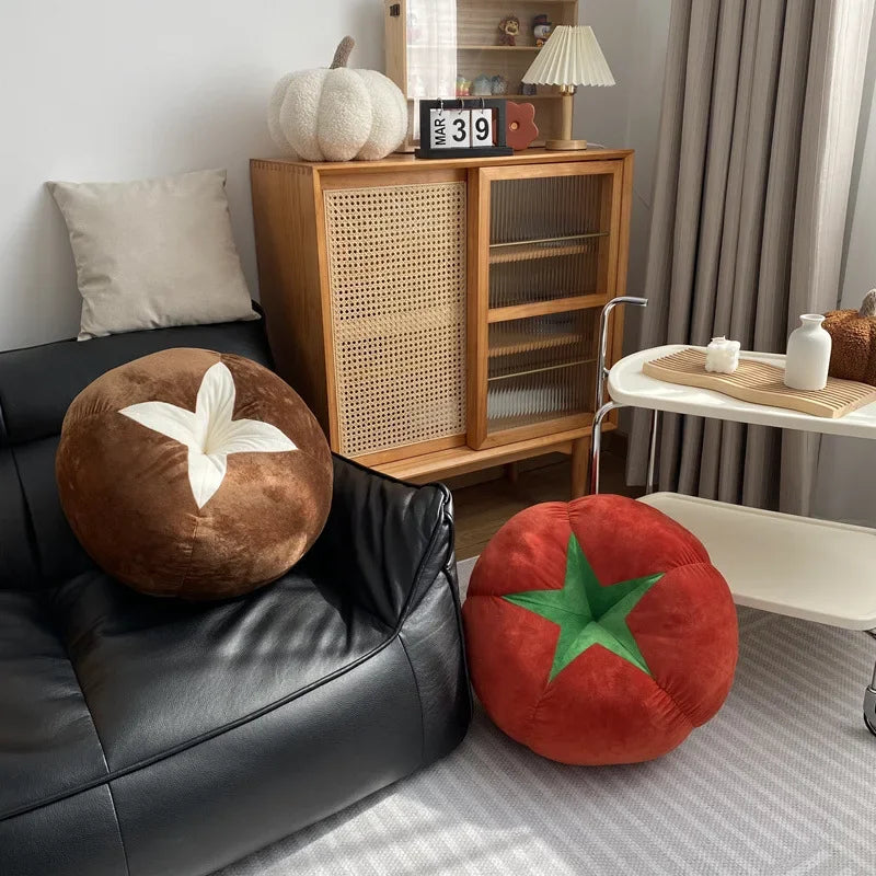 Thickened Cushion with Tomato-Shaped Pillow Vegetable Mushroom Persimmon Round Cushion Pad for Window Seat Pillows for Bedroom