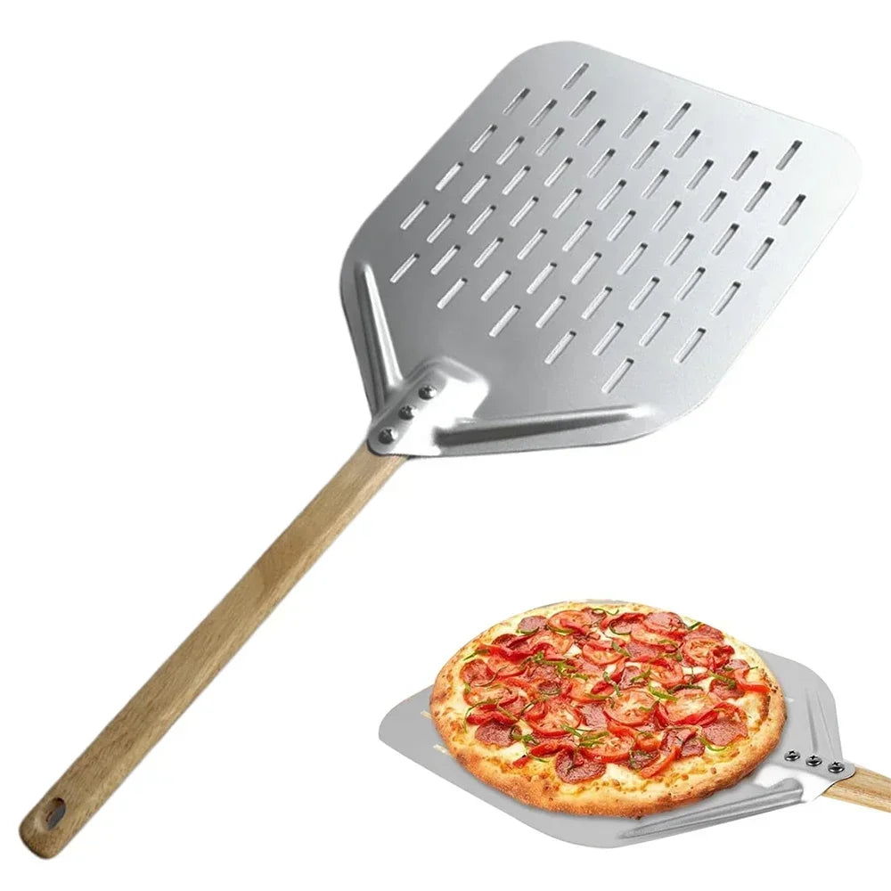 12 Inch Pizza Shovel Metal Non-Stick Pizza Peel with Wood Handle Transfer Tray for Homemade Baking Pizza Cake Bread Pizzas Tools