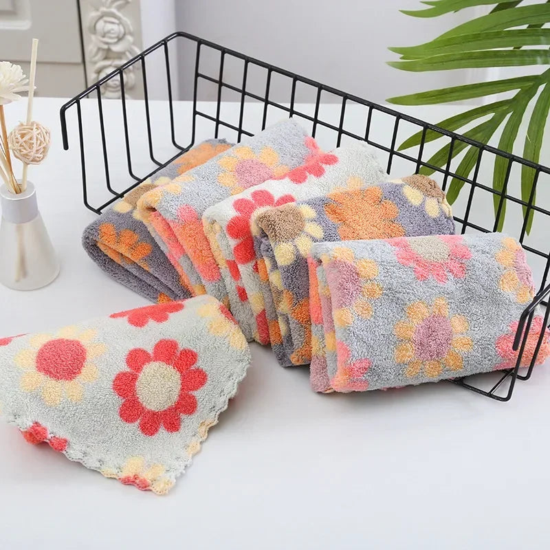 4Pcs Kitchen Cleaning Cloths Soft Absorbent Dishcloth Coral Fleece Sunflower Wiping Towel Rags Household Cleaning Cloth 30X30CM