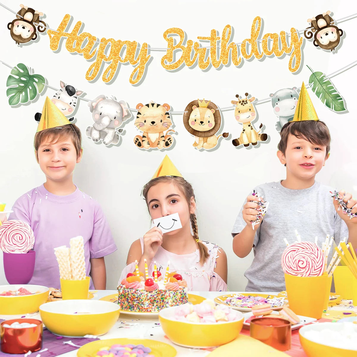 Animal Banner Jungle Safari Happy Birthday Party Decorations for Kids Wild One Birthday Decor Hangning Garland Party Supplies