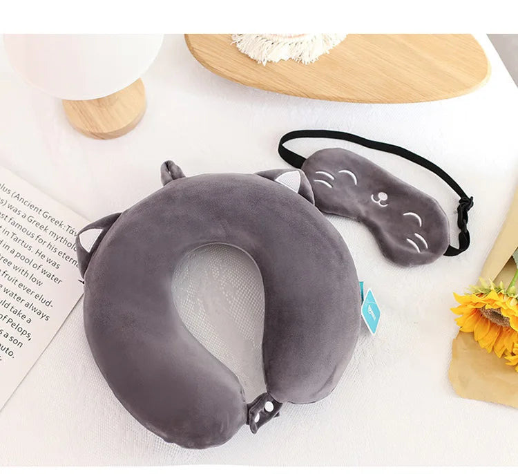 Cartoon Neck Pillow Memory Cotton U-shaped Soft Fluffy Travel Pillow Car Airplane Office Lunch Break Comfortable Sleep Headrest