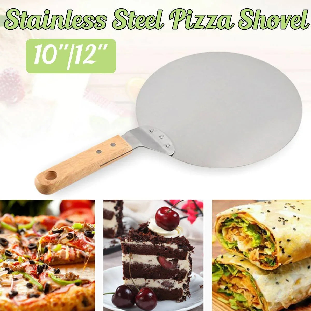 10/12inch Pizza Shovel Pastry Tools Stainless Steel Wooden Handle Peel Round Anti-scalding Pan Bakeware Maker