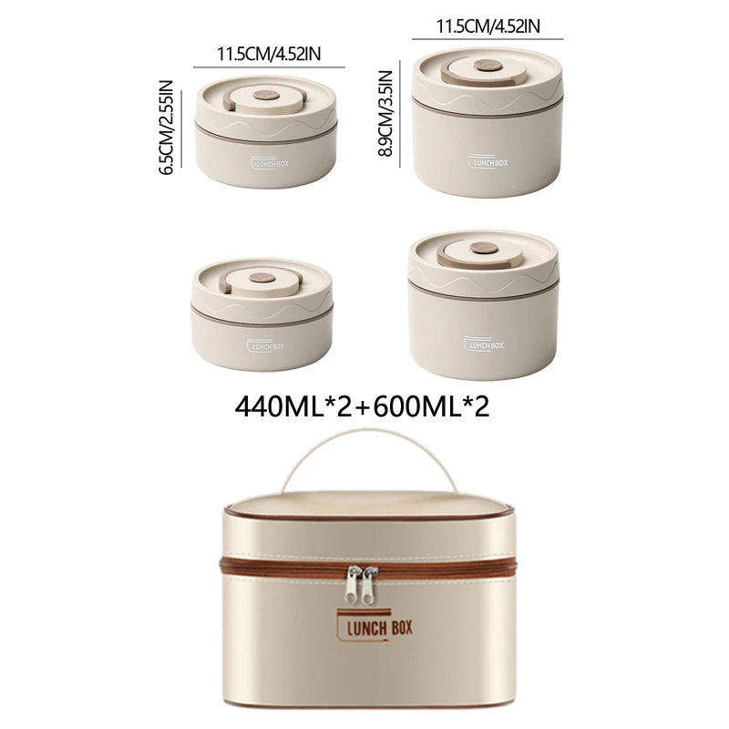 304 Stainless Steel Insulated Lunch Box with Storage Bag Portable Double-layer Covered Lunch Box Office Student Sealed Lunch Box