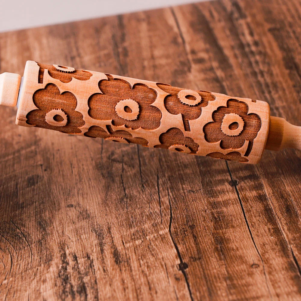 Arjmide 35X4.5CM European Retro Flower Window Grilles Deep Engraved Wooden Embossed Cookies Rolling Pin for Baking 3D Mold ZM006