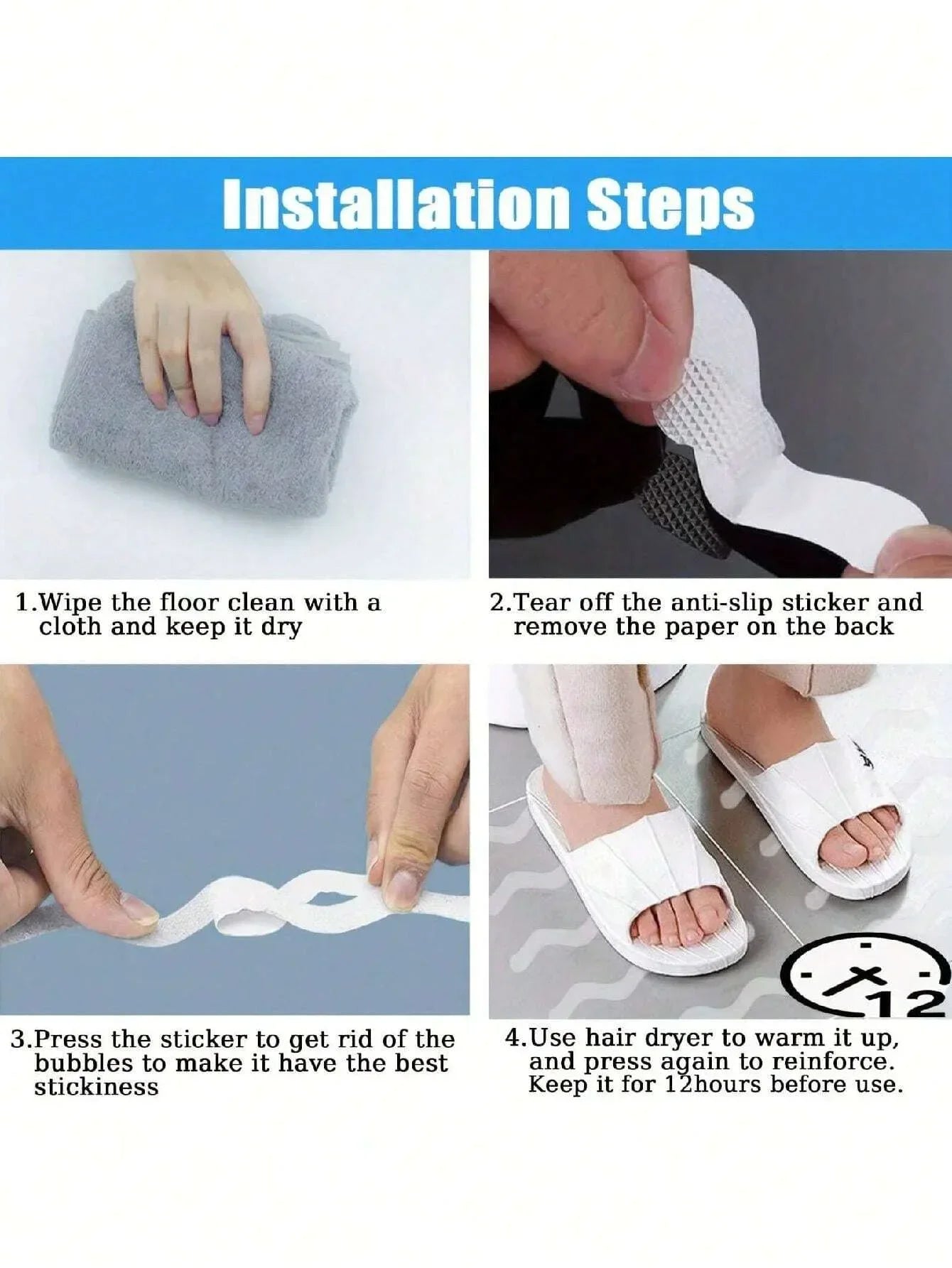 24Pcs Package Transparent Anti-Slip Stickers For Bathroom Floor And Shower - Bathtub Floor Safety Anti-Slip Strips