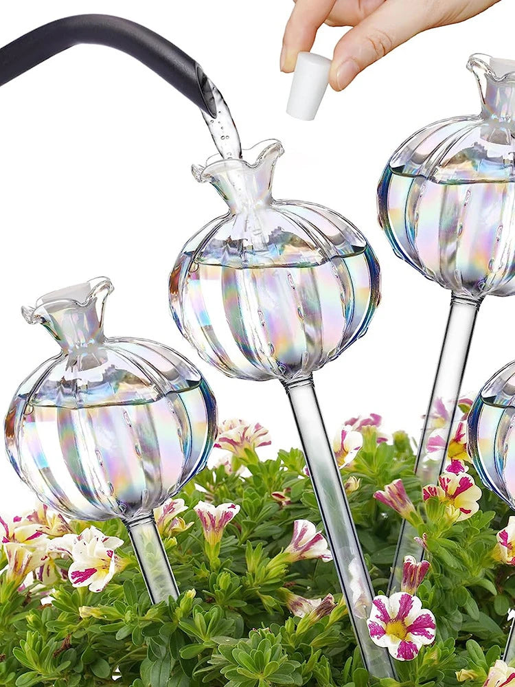 2PCS Pomegranate Flower Watering Machine Glass Creative Modeling Watering Machine Pot Lazy Watering Machine