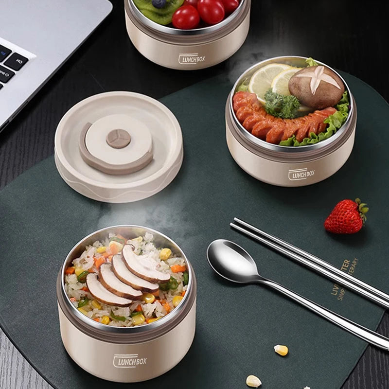 304 Stainless Steel Insulated Lunch Box with Storage Bag Portable Double-layer Covered Lunch Box Office Student Sealed Lunch Box