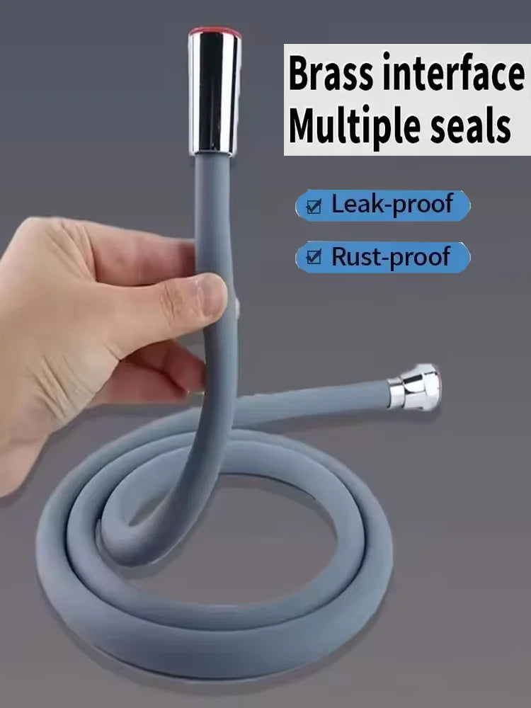 New 1.5/2/3M Silicone Shower Head Hose Flexible Anti-Winding Pipe High Pressure Powerful Shower Tube Bathroom Faucte Accessories