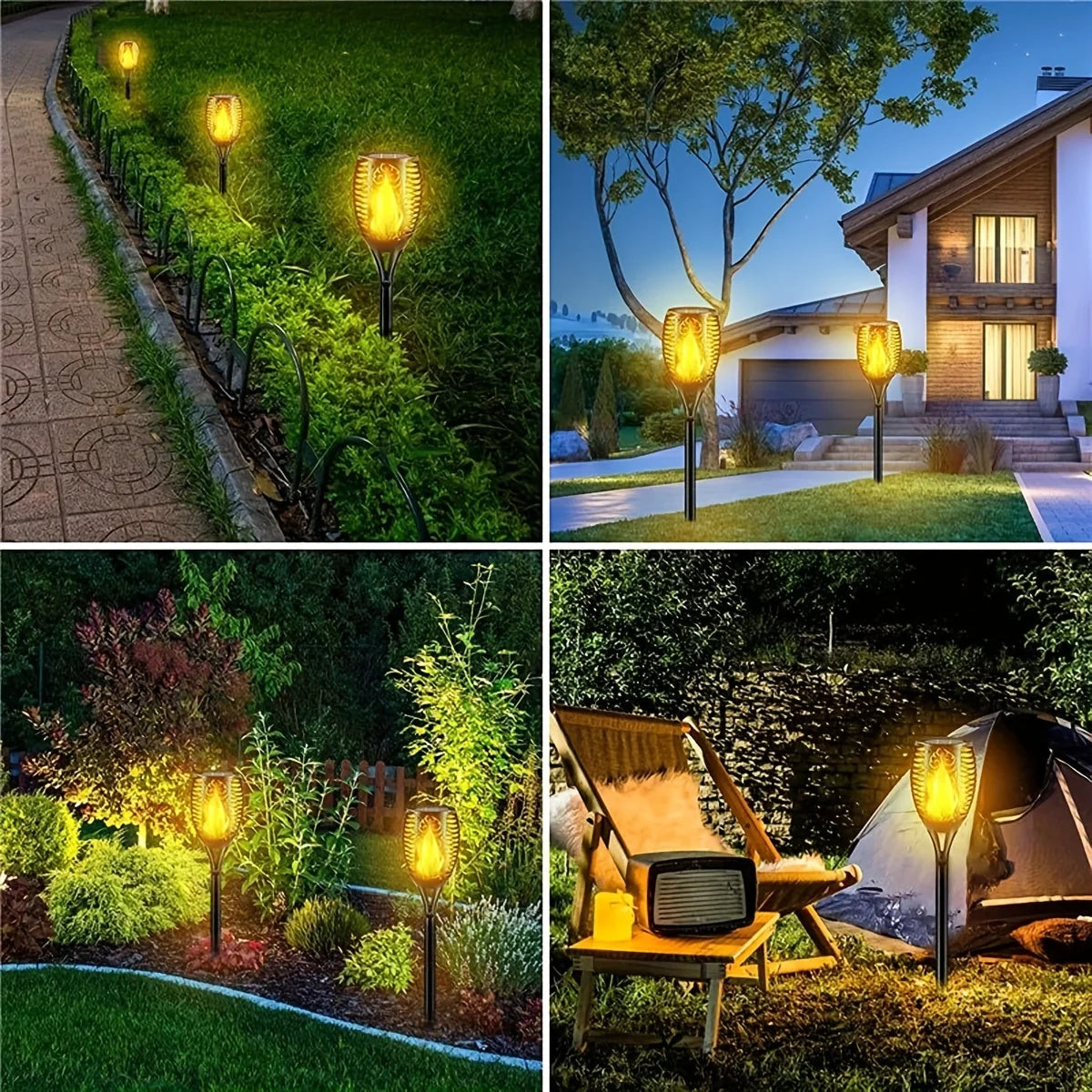 1-12PCS 12LED Solar Flame Torch Light Flickering Light Waterproof Garden Decoration Outdoor Lawn Path Yard Patio Floor Lamp