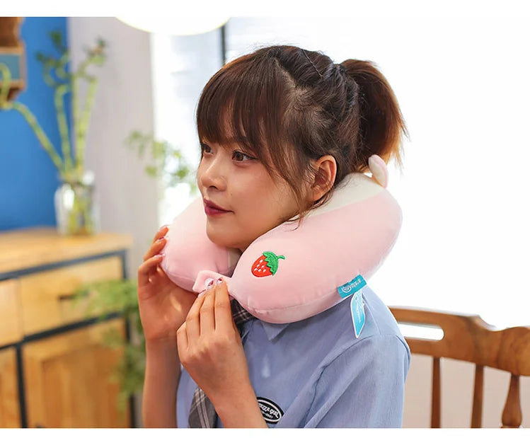Cartoon Neck Pillow Memory Cotton U-shaped Soft Fluffy Travel Pillow Car Airplane Office Lunch Break Comfortable Sleep Headrest