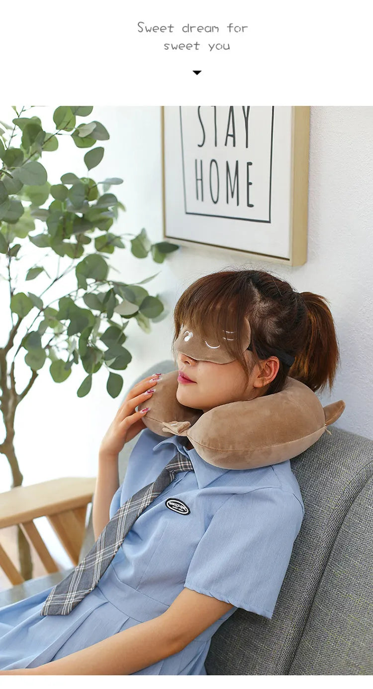 Cartoon Neck Pillow Memory Cotton U-shaped Soft Fluffy Travel Pillow Car Airplane Office Lunch Break Comfortable Sleep Headrest