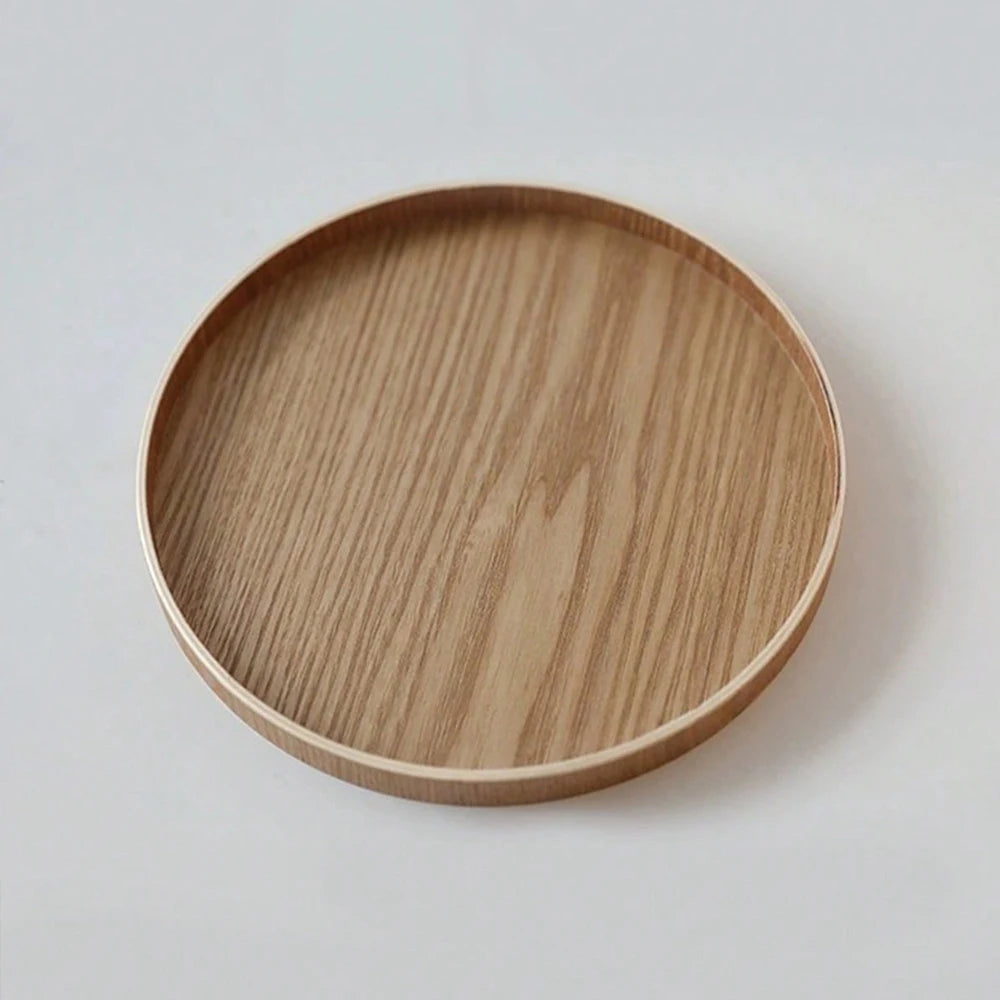 Round Wooden Serving Tray 21/27/30cm Wood Platte Decorative Tray for Coffee Home Table Breakfast Dinner Tea Food Tray
