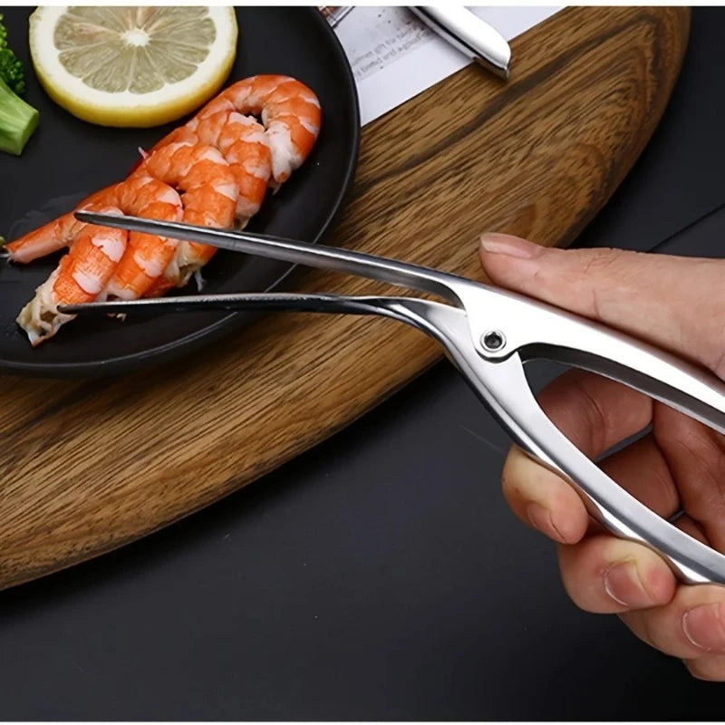 Stainless Steel Shrimp Deveined Device - Ergonomic Fishbone Design，Easy Shell Removal，Kitchen Seafood Preparation Gadget