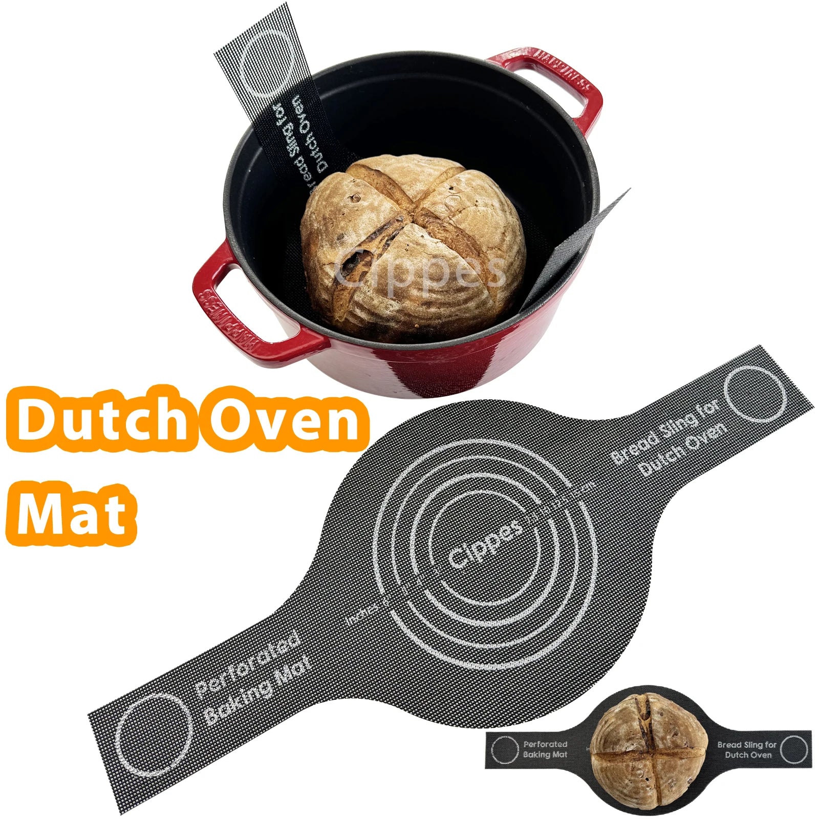Perforated Silicone Bread Sling for Dutch Oven, with Long Handle, Nonstick & Reusable, Bread Baking Mat for Sourdough Transfer