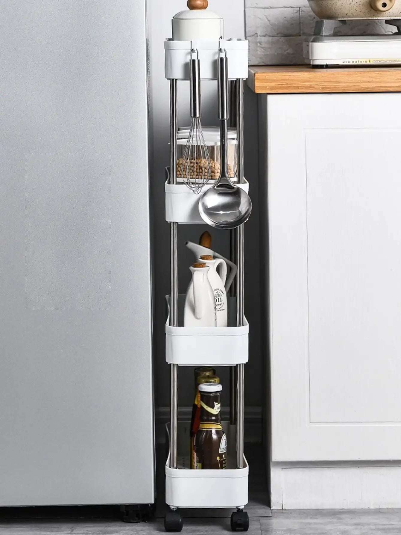 3/4 Tier Movable Gap Storage Rack Rolling Utility Cart Storage Shelf Kitchen Bathroom Slim Slide Organizer Shelf Livingroom