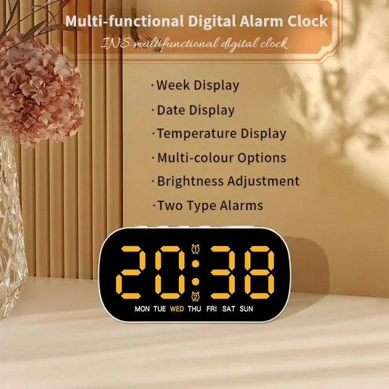 Digital Alarm Clock USB Powered Temperature Date Week Dual Alarm Night Mode Snooze Clock 5 Levels of Brightness 12/24H LED Clock
