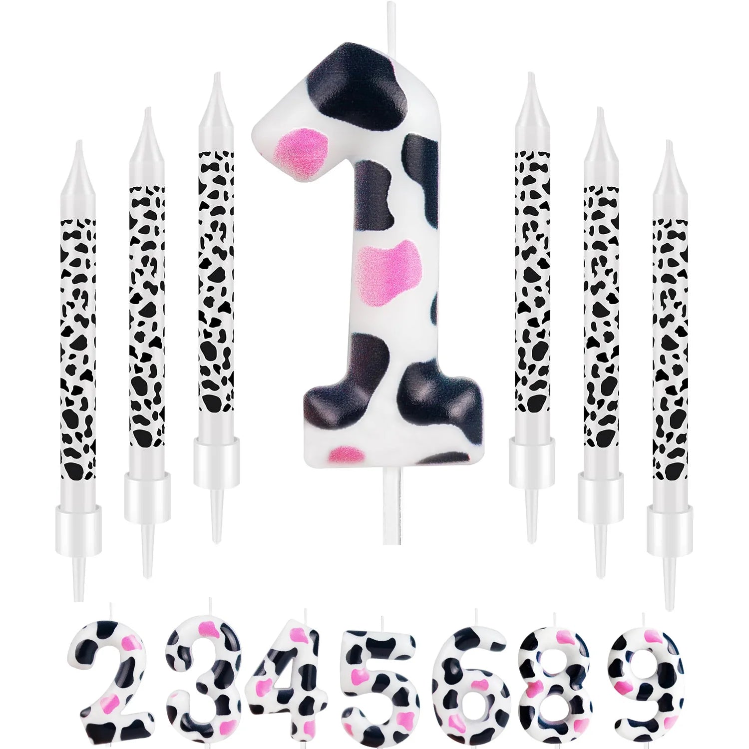 7pcs Birthday Number Candle,Pink Cow Birthday Candles Cow Im One Birthday Decorations,Cowgirl Theme Girls Birthday Party Décor