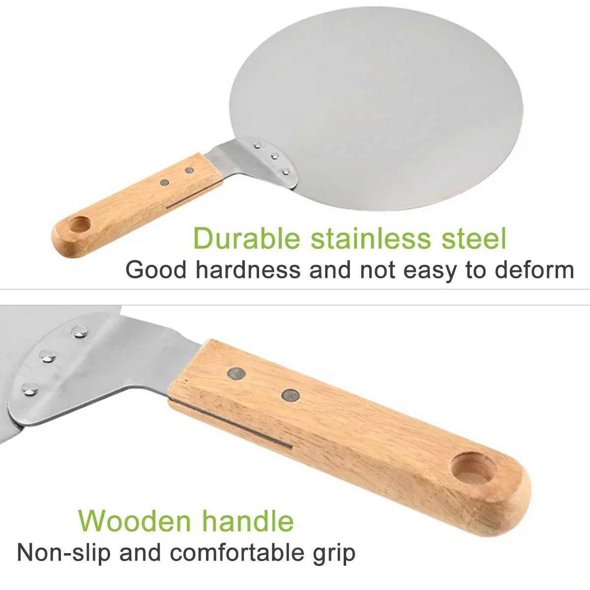 10/12inch Pizza Shovel Pastry Tools Stainless Steel Wooden Handle Peel Round Anti-scalding Pan Bakeware Maker