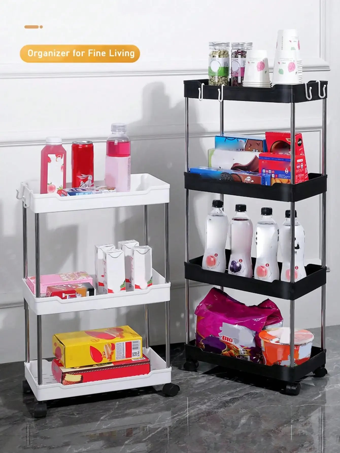3/4 Tier Movable Gap Storage Rack Rolling Utility Cart Storage Shelf Kitchen Bathroom Slim Slide Organizer Shelf Livingroom