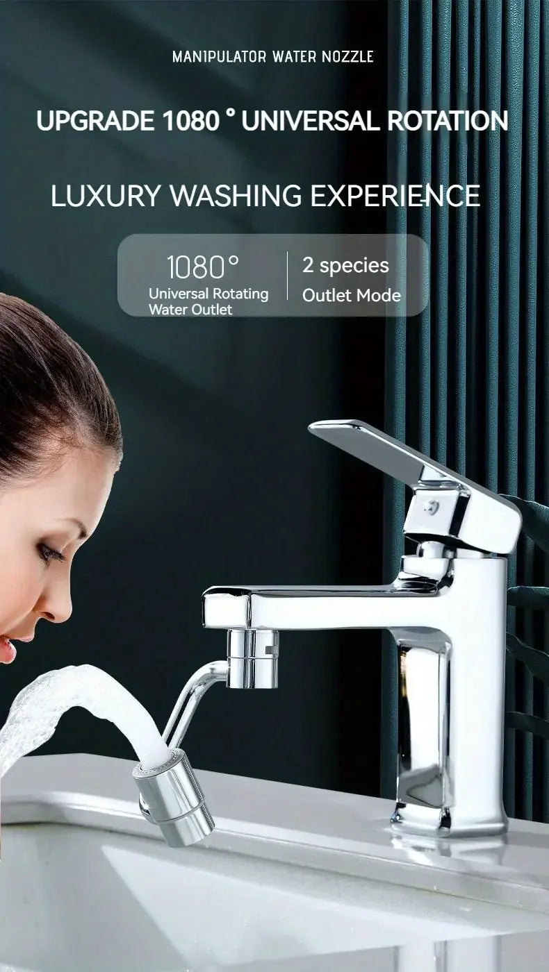 1080° Swivel Faucet Extender Universal Splash-Proof Dual Spray Modes Rust-Proof Bathroom Sink Accessories with Adapter